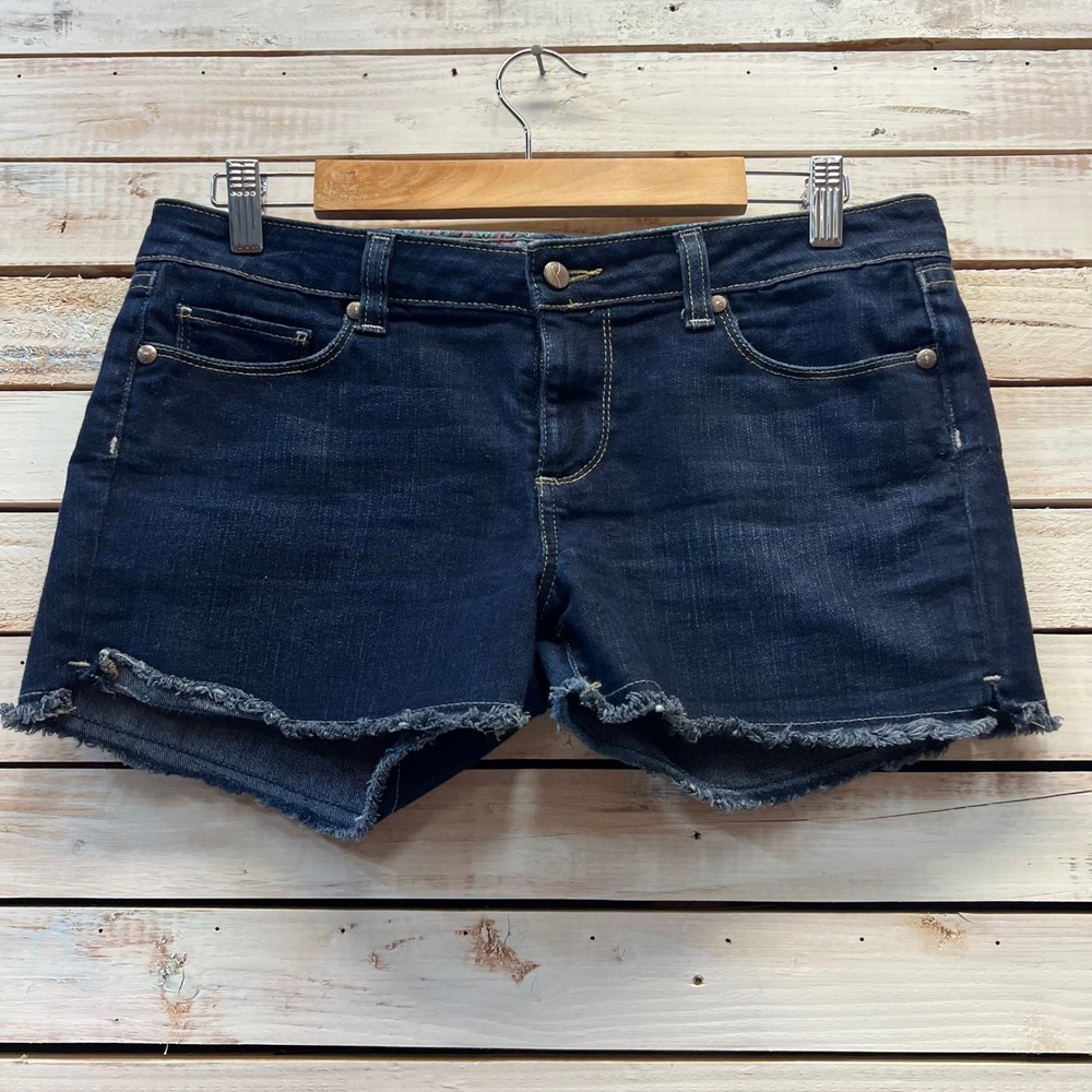 Paige Premium Denim Cut Off Shorts Low Rise Dark Wash Frayed Hem Size 31 Y2K - Picture 2 of 8